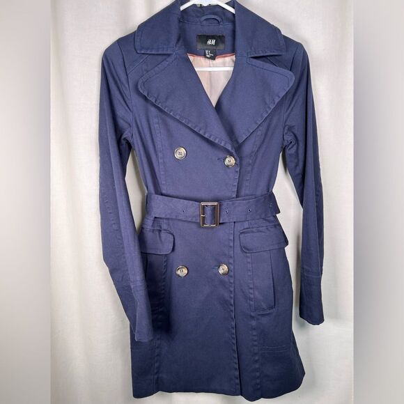H& M double breasted pea coat 💗 navy blue 💗 double breasted 💗 size 2 - Picture 1 of 10
